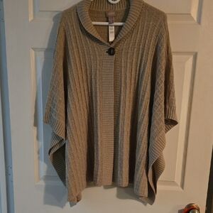 Chico's Beige Shimmering Metallic Knit Poncho with Button Accent Large